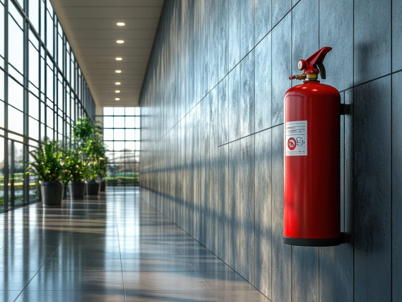 Fire Extinguisher in a Modern Office Corridor
