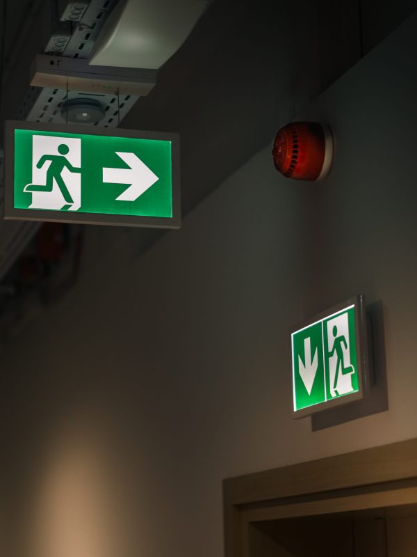 exit sign hotel business office interior illuminated sign escape direction emergency alert sirene