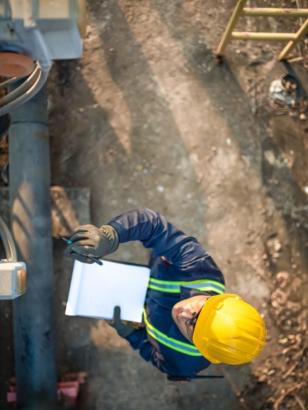 top view of a maintenance technician is inspecting the water pum